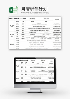 日常办公月销售计划Excel模板