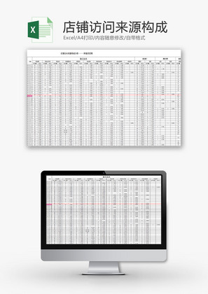 行政管理店铺访问来源构成Excel模板