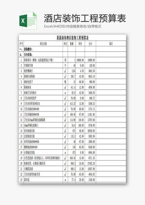 酒店装饰工程预算表EXCEL模板