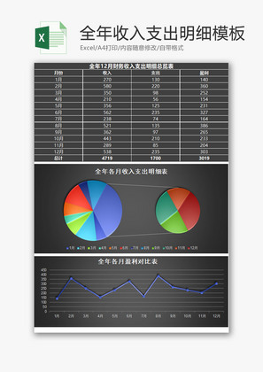 财务收入支出明细总览表excel模板