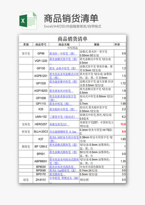 商品销货清单EXCEL模板