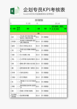 企划专员KPI考核表EXCEL模板