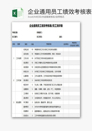 员工绩效考核表员工测评表EXCEL模板