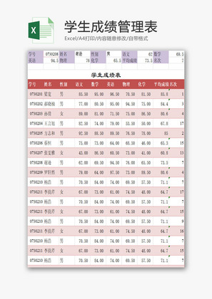 学生成绩管理表EXCEL模板