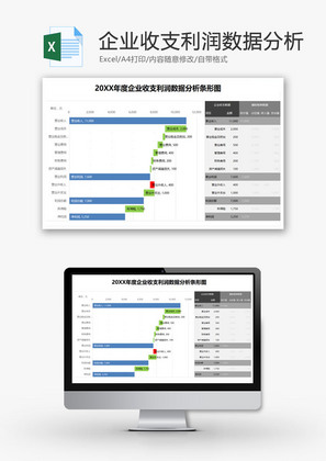 企业收支利润数据分析条形图EXCEL模板