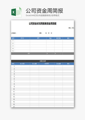 公司资金状况周报表EXCEL模板