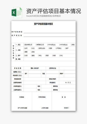 资产评估项目基本情况EXCEL模板