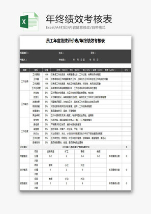 员工年度绩效评价表EXCEL模板