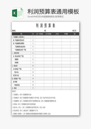 利润预算表通用EXCEL模板