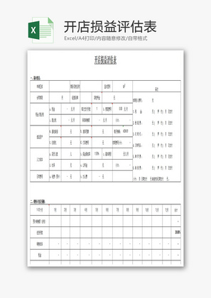 开店损益评估表excel模板