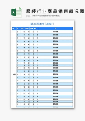 服装行业商品销售概况图表Excel模板