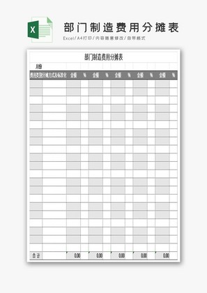 部门制造费用分摊表EXCEL模板