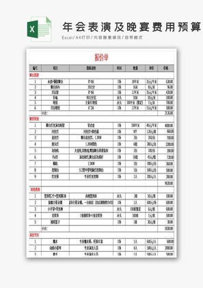 年会表演及晚宴费用预算EXCEL模板