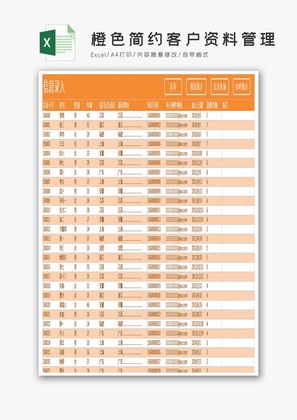 橙色简约客户资料管理Excel系统模板