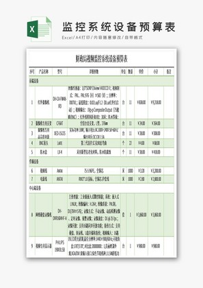 监控系统设备预算表excel模板