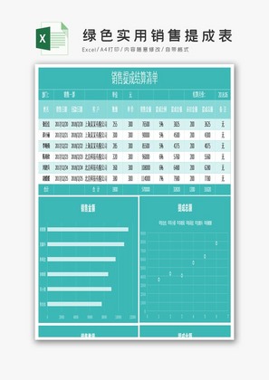 绿色实用销售提成表excel模板