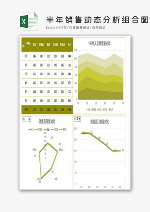 半年销售动态分析组合图excel模板