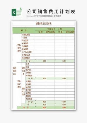 公司销售费用计划表EXCEL模板