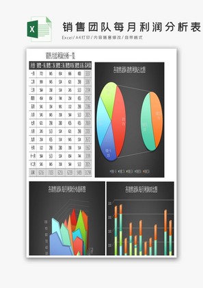 各销售团队每月利润分析表excel模板黑