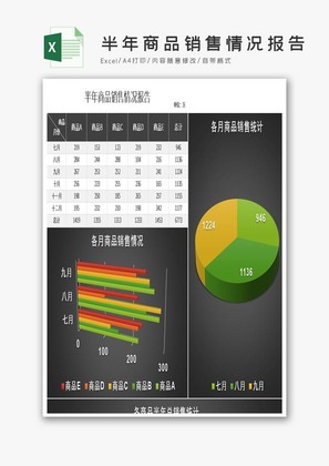 黑色半年商品销售情况报告excel模板