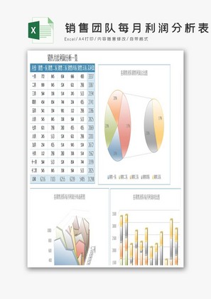 立体销售团队每月利润分析表excel模板