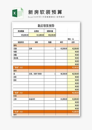 新房软装预算Excel模板