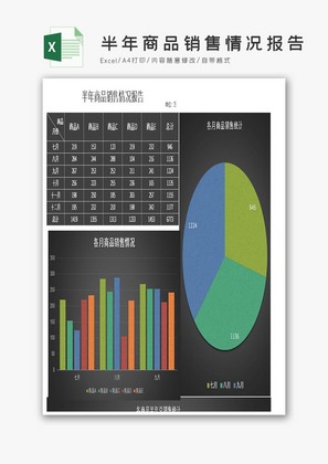 黑色半年商品销售情况报告excel模板