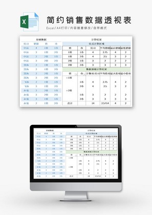 简约销售数据透视表Excel模板