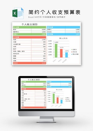 简约个人收支预算表excel模板.