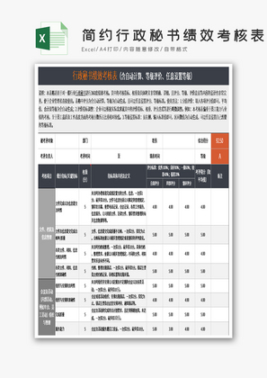 简约行政秘书绩效考核表Excel模板.