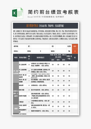 简约前台绩效考核表Excel模板