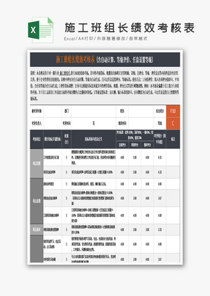 施工班组长绩效考核表Excel模板