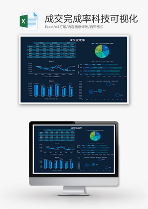 成交完成率科技可视化Excel模板