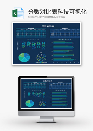 分数对比表科技可视化Excel模板