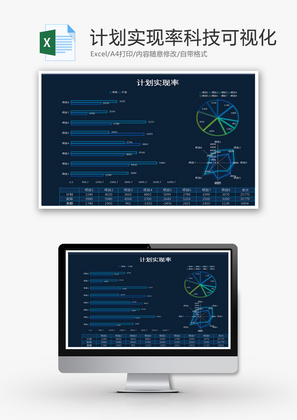 计划实现率科技可视化Excel模板