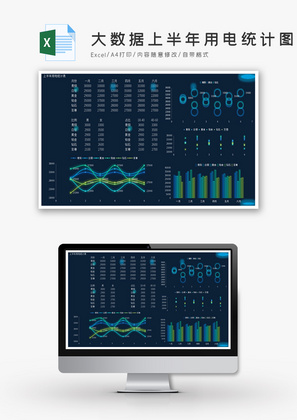 科技大数据上半年用电统计表Excel模板
