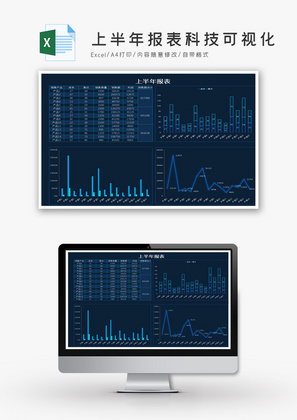 上半年报表科技可视化Excel模板