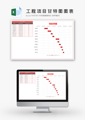 工程项目甘特图图表EXCEL模版