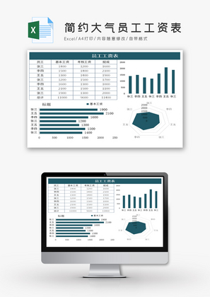 简约大气员工工资表Excel模板