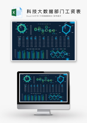 科技大数据部门工资表Excel模板