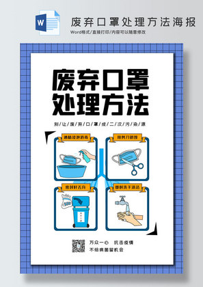 蓝色简约风废弃口罩处理方法海报word模