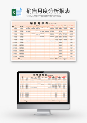 简约销售月度分析报表Excel模板