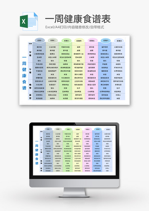 一周健康食谱Excel表格