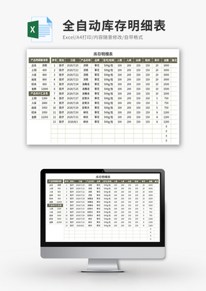 全自动库存明细表Excel模板