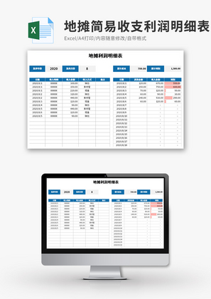 地摊简易收支利润明细表Excel模板