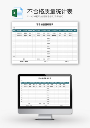 不合格质量统计表Excel模板