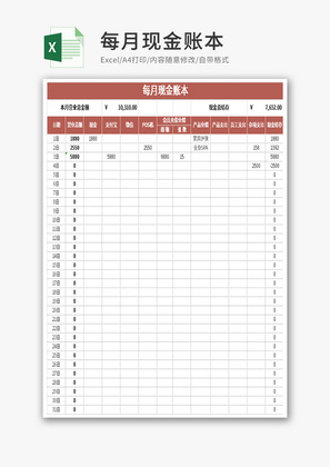 每月现金账本Excel模板
