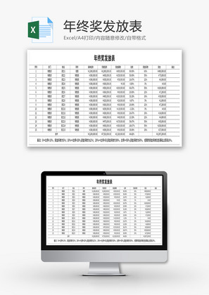 公司企业年终奖发放表Excel模板