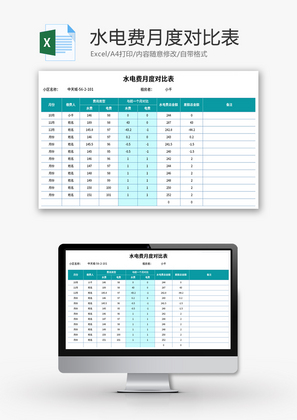 水电费月度对比表Excel模板