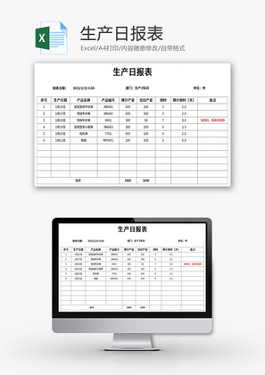 生产日报表Excel模板